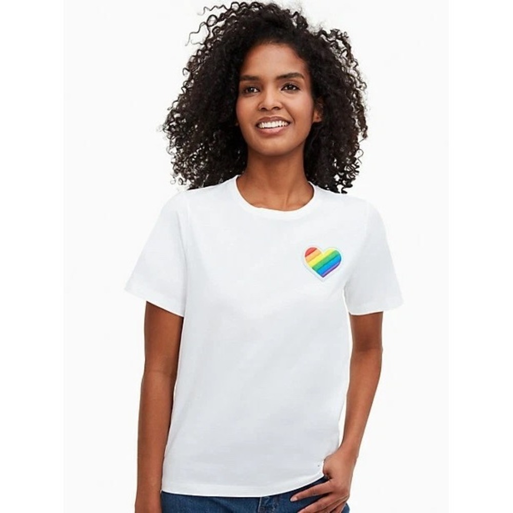 Kate Spade Rainbow Heart T-Shirt Womens Short Sleeve Crew Neck Top